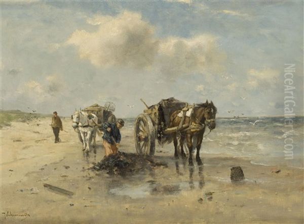 Gathering Wrack Oil Painting by Johan Frederik Cornelis Scherrewitz