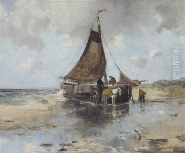 Bomschuit On The Beach Oil Painting by Johan Frederik Cornelis Scherrewitz