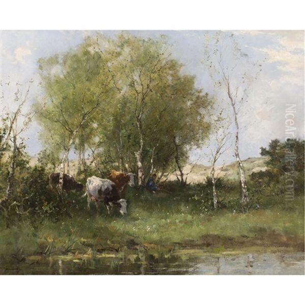 A Dutch Meadow Oil Painting by Johan Frederik Cornelis Scherrewitz