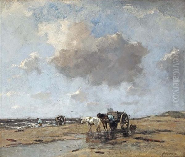 Gathering Driftwood Near The Shore, Katwijk by Johan Frederik Cornelis Scherrewitz