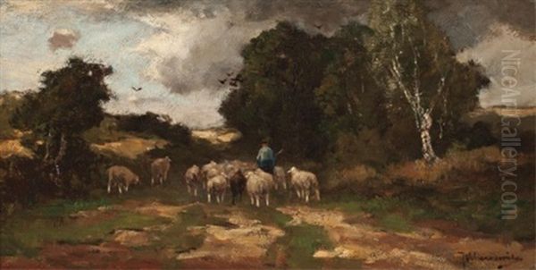 Shepherd And Flock Oil Painting by Johan Frederik Cornelis Scherrewitz