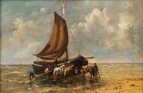 On The Beach Of Scheveningen Oil Painting by Johan Frederik Cornelis Scherrewitz