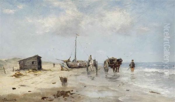 Schellfishers On The Beach by Johan Frederik Cornelis Scherrewitz