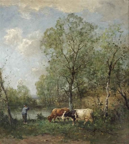 Resting Near A Pond Oil Painting by Johan Frederik Cornelis Scherrewitz