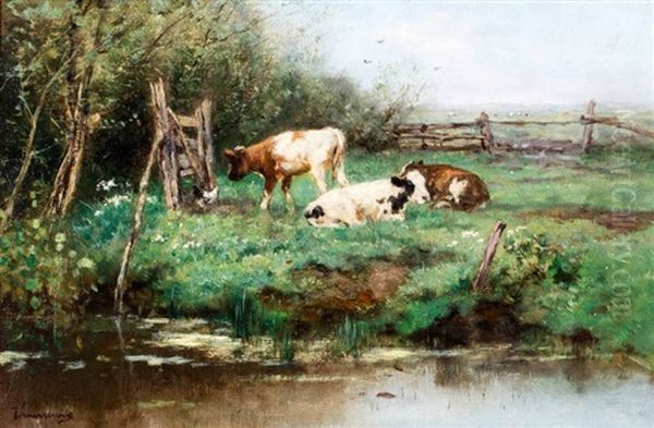 Kalveren In Weidelandschap Achter De Duinen Oil Painting by Johan Frederik Cornelis Scherrewitz