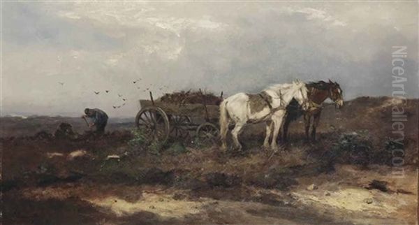 A Peasant Loading A Horse-drawn Cart Oil Painting by Johan Frederik Cornelis Scherrewitz