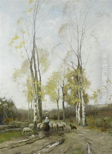 Shepherdess And Her Flock Oil Painting by Johan Frederik Cornelis Scherrewitz