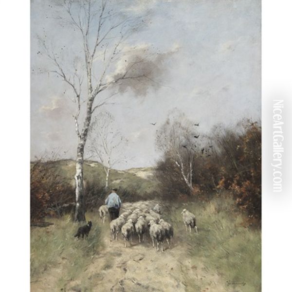 Homeward With The Flock Oil Painting by Johan Frederik Cornelis Scherrewitz