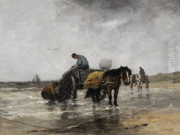 The Mussel Gatherers Oil Painting by Johan Frederik Cornelis Scherrewitz