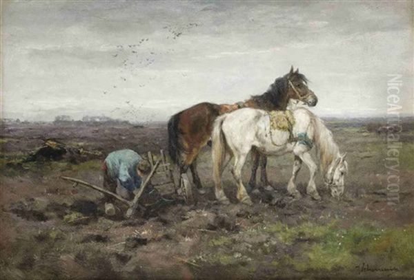 Working The Land Oil Painting by Johan Frederik Cornelis Scherrewitz