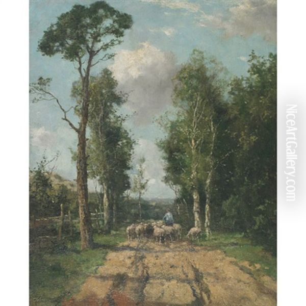 Leading The Flock To Pasture Oil Painting by Johan Frederik Cornelis Scherrewitz