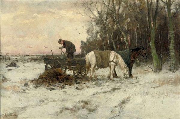 Unloading The Cart In Winter by Johan Frederik Cornelis Scherrewitz