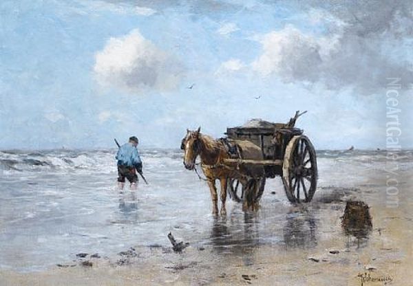 A Shell Gatherer Oil Painting by Johan Frederik Cornelis Scherrewitz