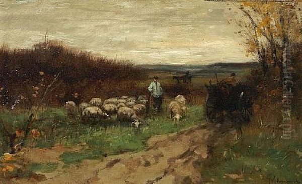 Collecting The Flock Oil Painting by Johan Frederik Cornelis Scherrewitz