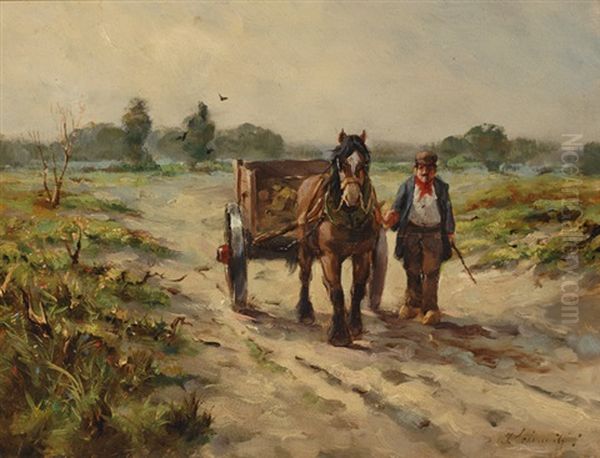 Farmer With Horse And Cart Oil Painting by Johan Frederik Cornelis Scherrewitz