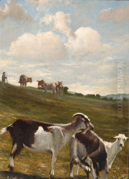 Billy Goat And Goats In A Landscape by Johan Frederik Cornelis Scherrewitz