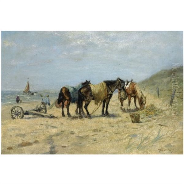 On The Beach Oil Painting by Johan Frederik Cornelis Scherrewitz