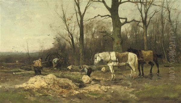 Wood-cutters On The Edge Of A Forest Oil Painting by Johan Frederik Cornelis Scherrewitz