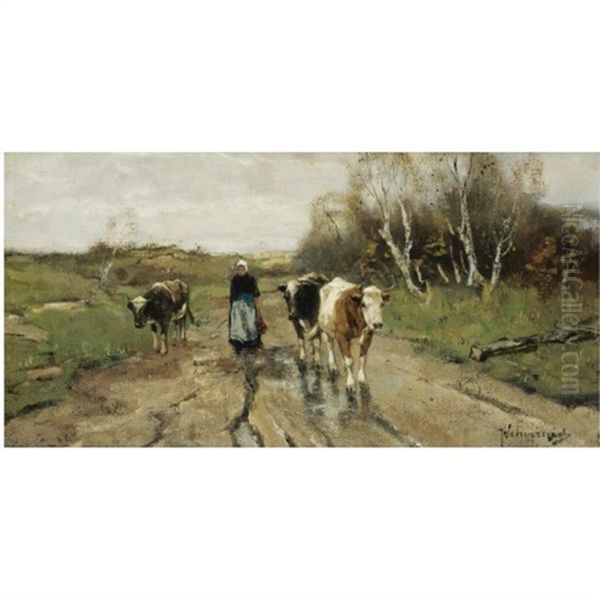 Changing Pastures Oil Painting by Johan Frederik Cornelis Scherrewitz