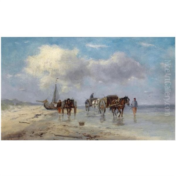 Shell Fishers On The Beach by Johan Frederik Cornelis Scherrewitz