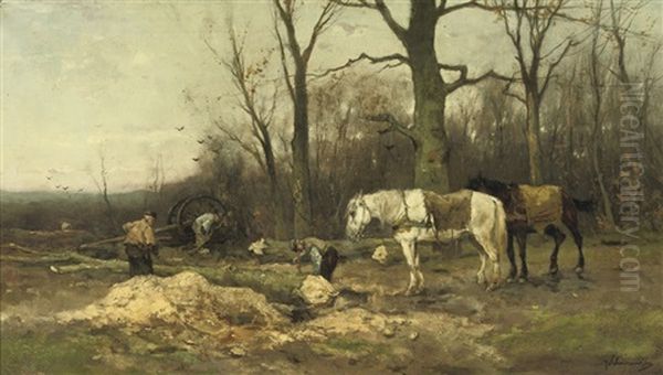 Wood-cutters On The Edge Of A Forest by Johan Frederik Cornelis Scherrewitz