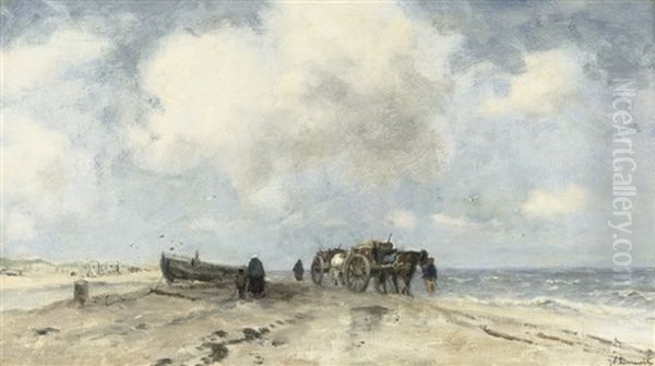 On The Beach Oil Painting by Johan Frederik Cornelis Scherrewitz