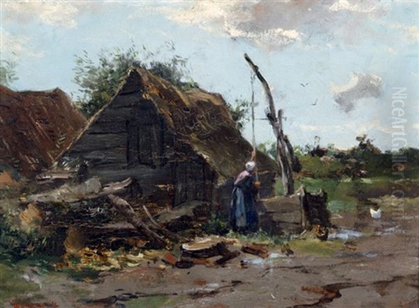 Drawing Water At A Polder Farm Oil Painting by Johan Frederik Cornelis Scherrewitz