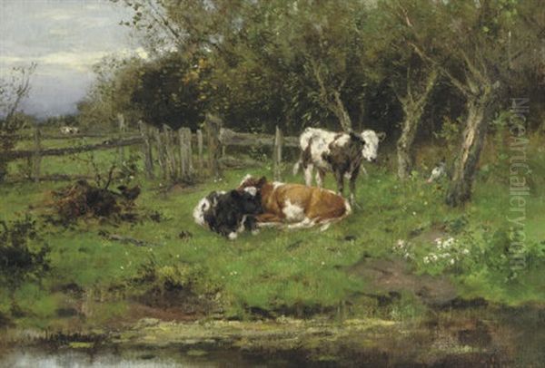 Calves By The Water-front Oil Painting by Johan Frederik Cornelis Scherrewitz