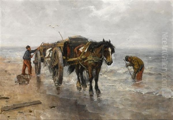 A Shell Fisher In The Breakers Oil Painting by Johan Frederik Cornelis Scherrewitz