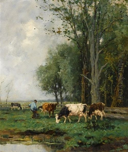 Milking Time Oil Painting by Johan Frederik Cornelis Scherrewitz