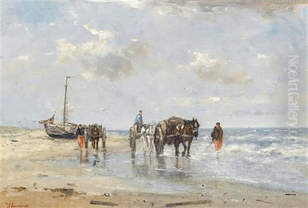 Going Home, A Breezy Day Oil Painting by Johan Frederik Cornelis Scherrewitz