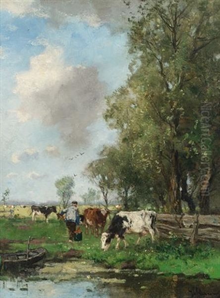 Cattle Watering by Johan Frederik Cornelis Scherrewitz