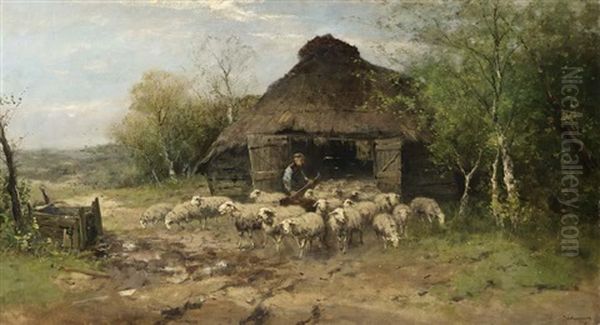 A Shepherd And His Flock Oil Painting by Johan Frederik Cornelis Scherrewitz