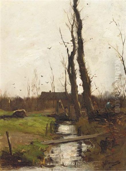 Gathering Wood In Autumn Oil Painting by Johan Frederik Cornelis Scherrewitz