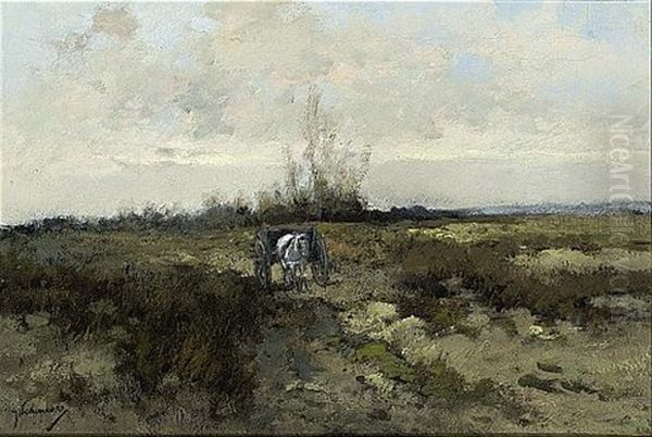 A Horse Drawn Cart In A Landscape Oil Painting by Johan Frederik Cornelis Scherrewitz