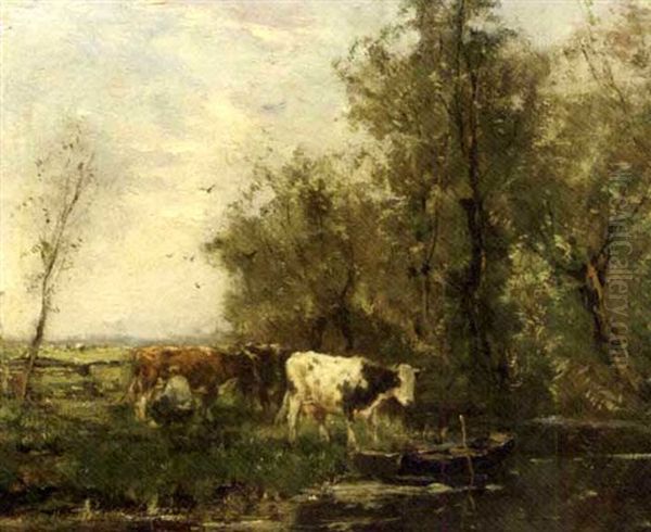 Milking Time (+ Cows Going To The Stable; Pair) Oil Painting by Johan Frederik Cornelis Scherrewitz