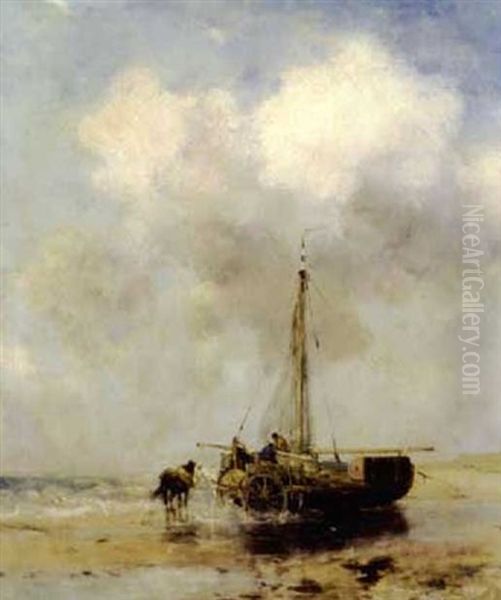 Bomschuit On Scheveningen Beach Oil Painting by Johan Frederik Cornelis Scherrewitz