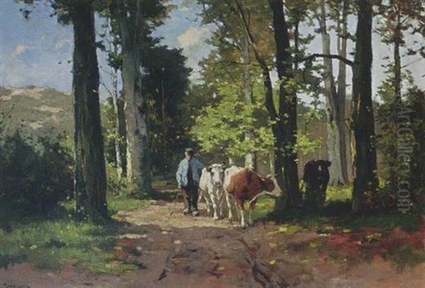 Cows Returning From Pasture Oil Painting by Johan Frederik Cornelis Scherrewitz