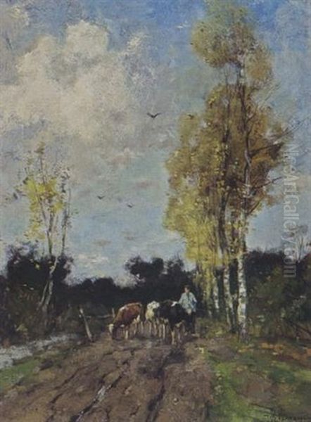 Returning Home Oil Painting by Johan Frederik Cornelis Scherrewitz