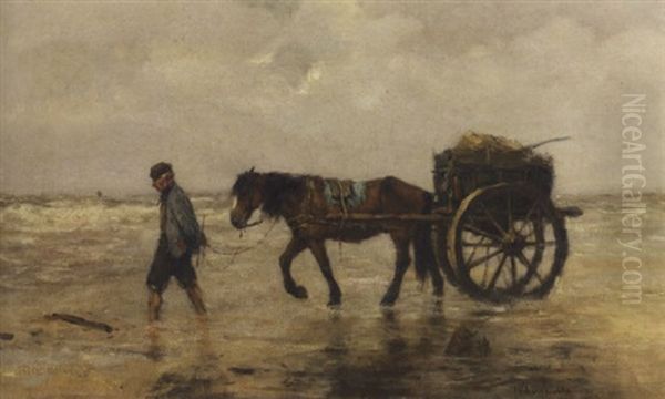 Beachcomber In The Surf Oil Painting by Johan Frederik Cornelis Scherrewitz