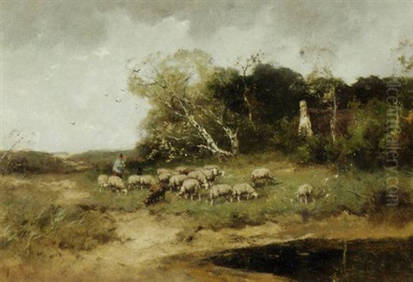 Leading The Herd To The Pond Oil Painting by Johan Frederik Cornelis Scherrewitz