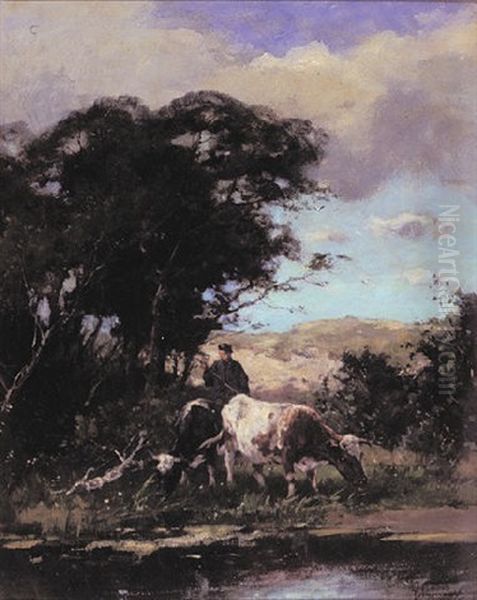 Cattle Drinking Oil Painting by Johan Frederik Cornelis Scherrewitz