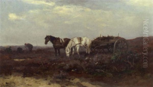 Horses And A Cart On A Heath Oil Painting by Johan Frederik Cornelis Scherrewitz