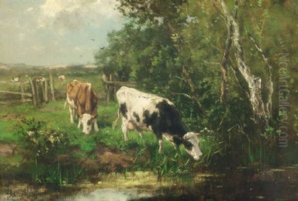 Cows By A Pond Oil Painting by Johan Frederik Cornelis Scherrewitz