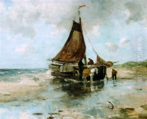 Unloading The Catch Oil Painting by Johan Frederik Cornelis Scherrewitz