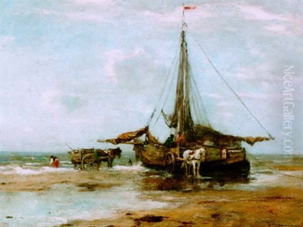 Waiting For The Tide Oil Painting by Johan Frederik Cornelis Scherrewitz