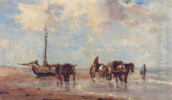 On The Beach Oil Painting by Johan Frederik Cornelis Scherrewitz