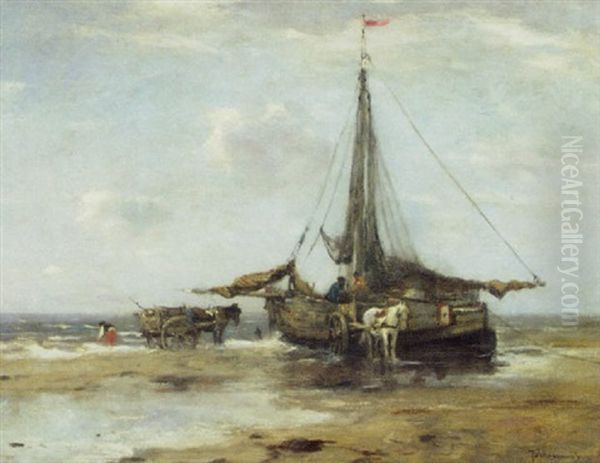 Waiting For The Tide Oil Painting by Johan Frederik Cornelis Scherrewitz