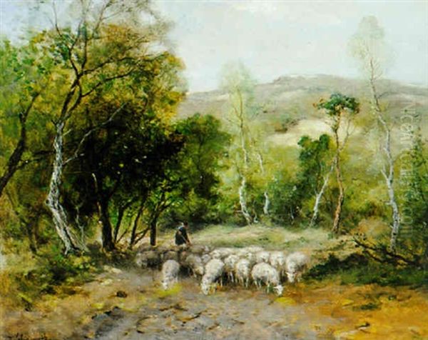 A Shepherd With His Flock In The Dunes Oil Painting by Johan Frederik Cornelis Scherrewitz