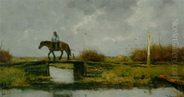 A Horse Pulling A Towboat by Johan Frederik Cornelis Scherrewitz